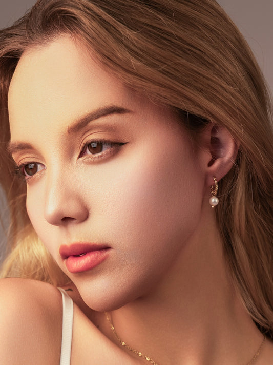 Natural Pearl Grade AA with Twisted Huggie Hoop Earrings