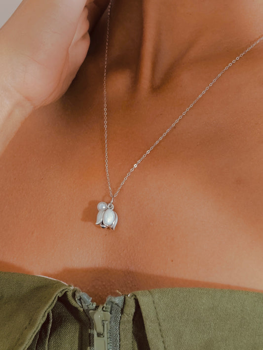 Vachana - White Enamel Lily & Pearl Sterling Silver Necklace