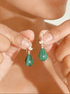 Vachana - Teardrop Natural Malachite Floral Sterling Silver Dangle Earrings