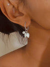 Vachana - White Enamel Lily & Pearl Huggie Hoop Earrings