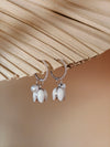 Vachana - White Enamel Lily & Pearl Huggie Hoop Earrings