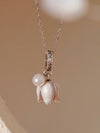 Vachana - White Enamel Lily & Pearl Sterling Silver Necklace