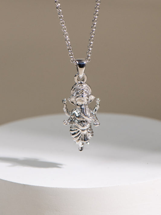 Standing Ganesha Necklace (Rhodium Silver)