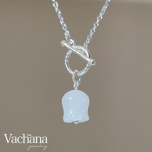 Silver White Jade Lily Of The Valley Toggle Necklace