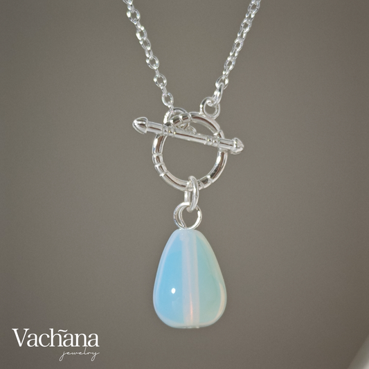 Sterling Silver 925 Teardrop Opal Toggle Necklace