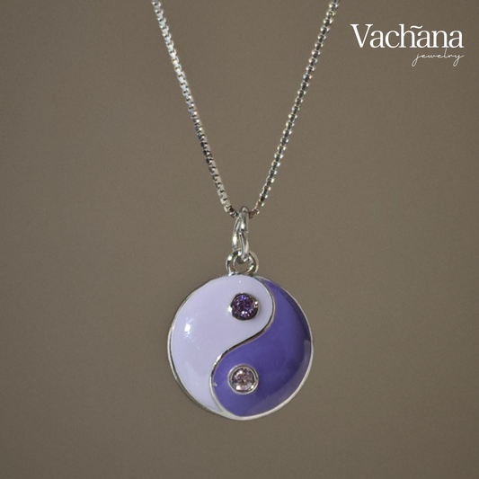 Purple Yin Yang 925 Sterling Silver Enamel Pendant Necklace
