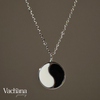 Sterling Silver White & Black Enamel Yin Yang Pendant Necklace