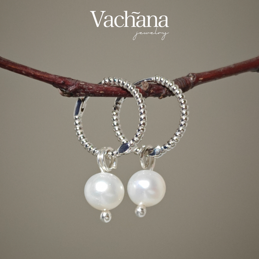 Silver Natural Pearl Twisted Huggie Hoop Earrings