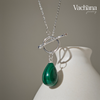 Teardrop Natural Malachite T-Bar 925 Silver Toggle Necklace