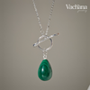 Teardrop Natural Malachite T-Bar 925 Silver Toggle Necklace
