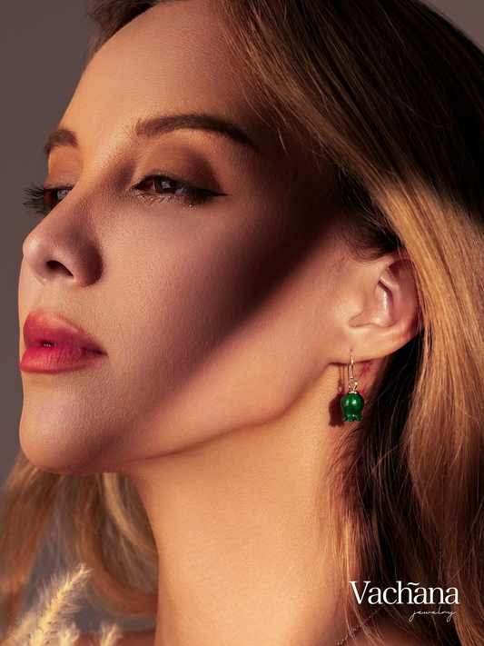 Vachana - Elegant Green Jade Lily Sterling Silver Earrings