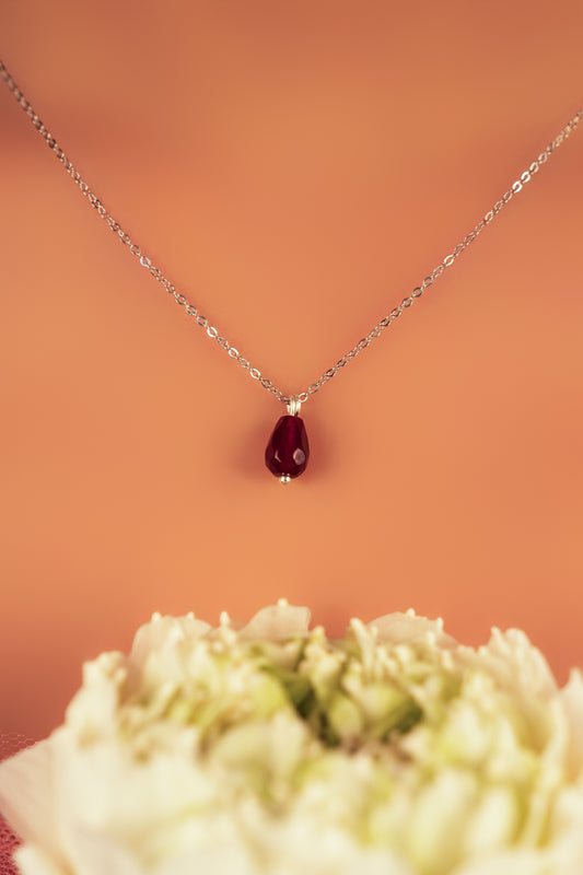 Vachana - Red Agate Faceted Pomegranate Seed Sterling Silver Necklace