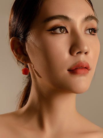 Carved Botan Carnelian Twisted Huggie Hoop Earrings