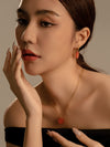 Set of Carved Botan Carnelian Earrings & Necklace