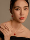 Set of Carved Botan Carnelian Earrings & Necklace
