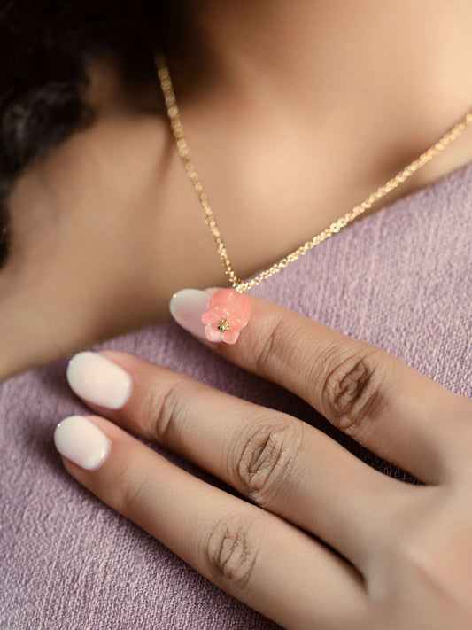 Elegant Rose Quartz Lily Necklace