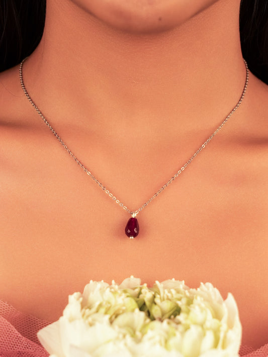 Vachana - Red Agate Faceted Pomegranate Seed Sterling Silver Necklace