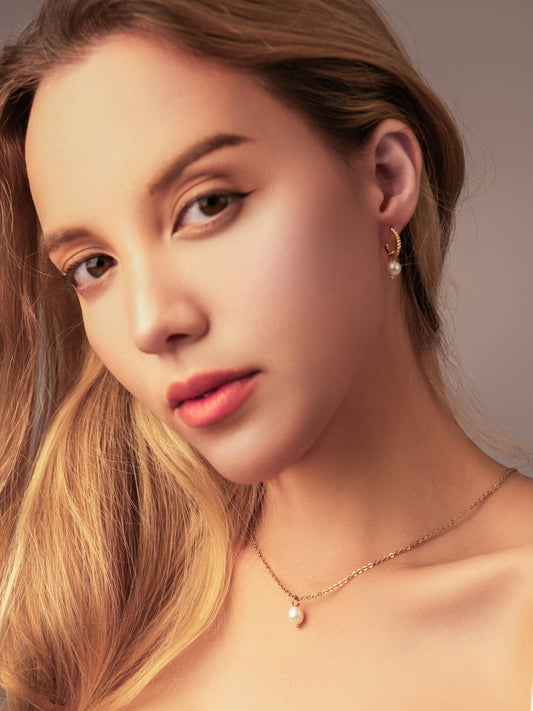 Natural Pearl Grade AA with Twisted Huggie Hoop Earrings