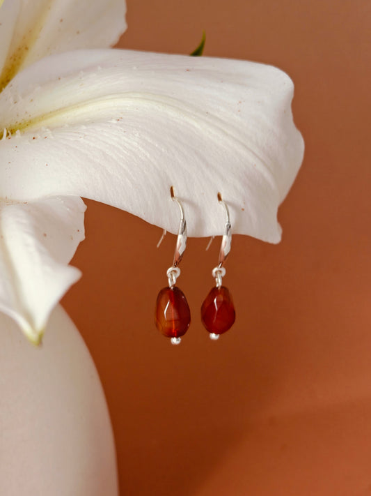 Vachana - Red Agate Faceted Pomegranate Seed Sterling Silver Hooks Earrings