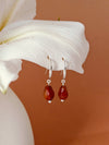 Vachana - Red Agate Faceted Pomegranate Seed Sterling Silver Hooks Earrings