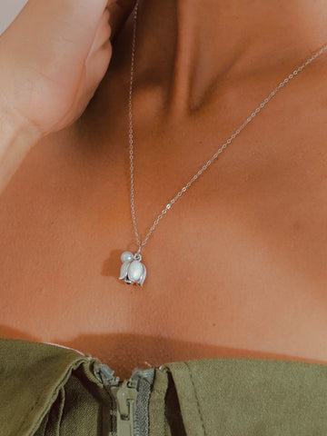 Vachana - White Enamel Lily & Pearl Sterling Silver Necklace