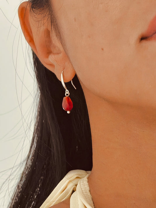Red Agate Faceted Pomegranate Seed Hook Earrings (Sterling Silver)