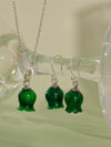 Vachana - Elegant Green Jade Lily Sterling Silver Necklace and Earrings Set