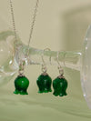 Vachana - Elegant Green Jade Lily Sterling Silver Necklace and Earrings Set