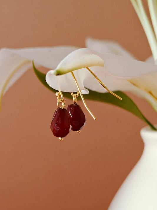 Red Agate Faceted Pomegranate Seed Earrings (Sterling Silver)