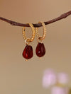 Red Agate Pomegranate Seed Twisted Huggie Hoop Earrings