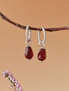 Red Agate Pomegranate Seed Twisted Huggie Hoop Earrings