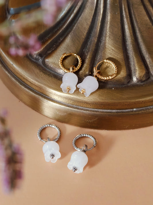 Elegant White Jade Lily Earrings