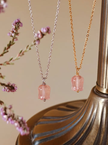 Elegant Rose Quartz Lily Necklace