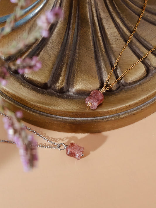 Elegant Natural Strawberry Quartz Lily Necklace