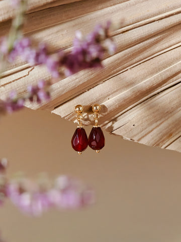 Red Agate Pomegranate Seed Ball Stud Earrings