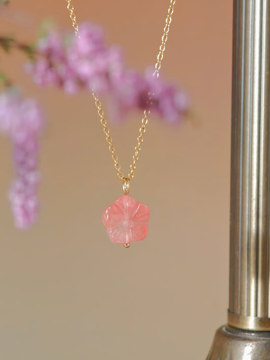 Carved Botan Cherry Quartz Necklace