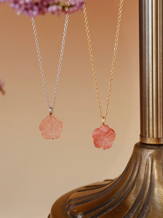 Carved Botan Cherry Quartz Necklace