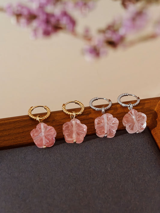 Carved Botan Cherry Quartz Earrings