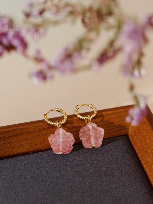Carved Botan Cherry Quartz Earrings
