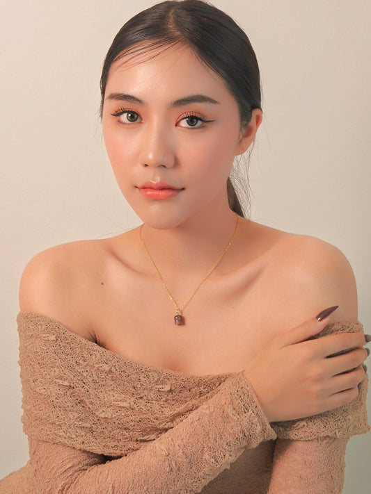 Elegant Natural Strawberry Quartz Lily Necklace