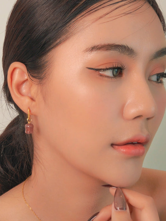 Elegant Strawberry Quartz Lily Earrings