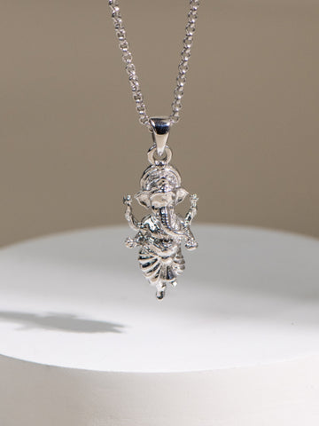 Standing Ganesha Necklace (Rhodium Silver)