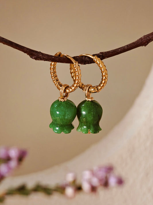 Elegant Green Jade Lily Earrings