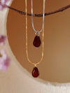 Set of Red Agate Faceted Pomegranate Seed Earrings & Necklace