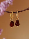 Red Agate Pomegranate Seed Twisted Huggie Hoop Earrings