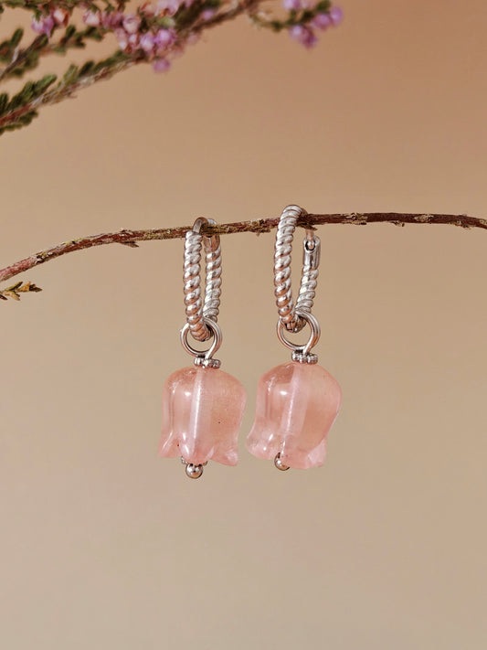Elegant Natural Rose Quartz Lily Earrings