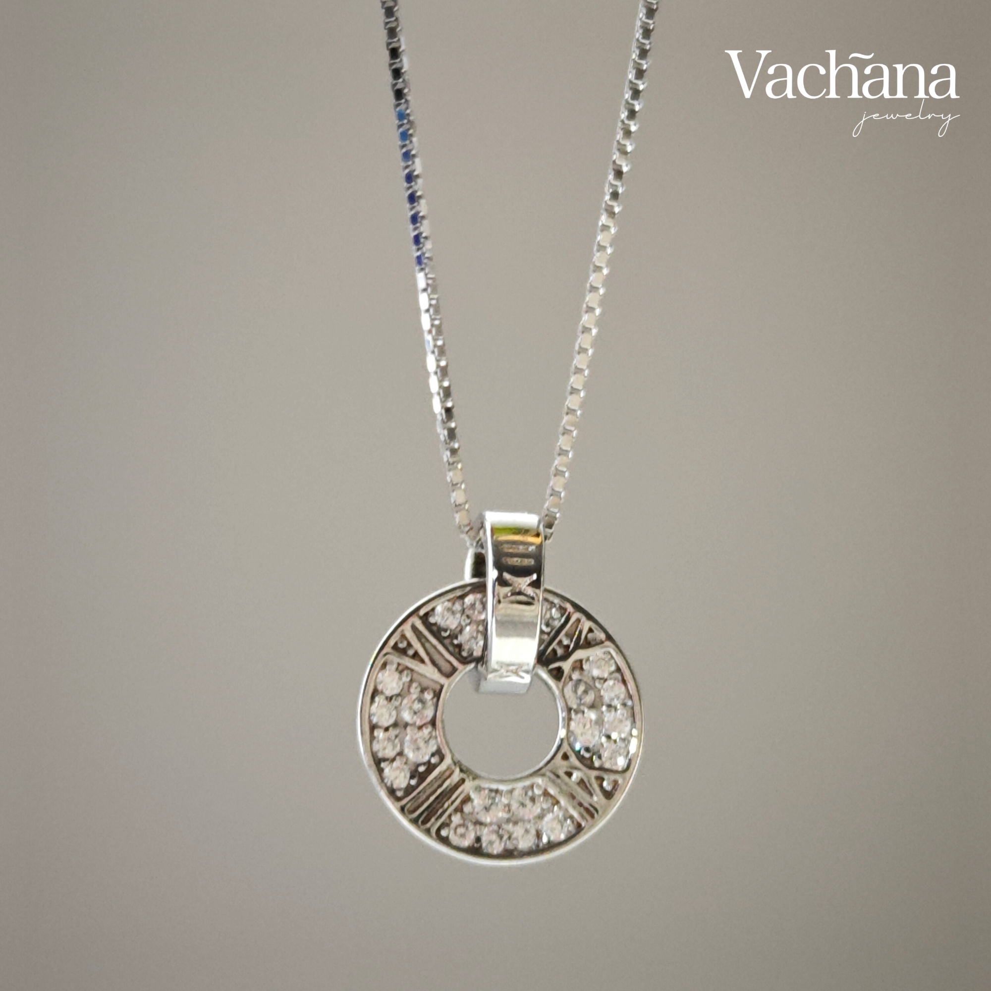 Circle Roman Numeral Cz Sterling Silver 925 Pendant Necklace