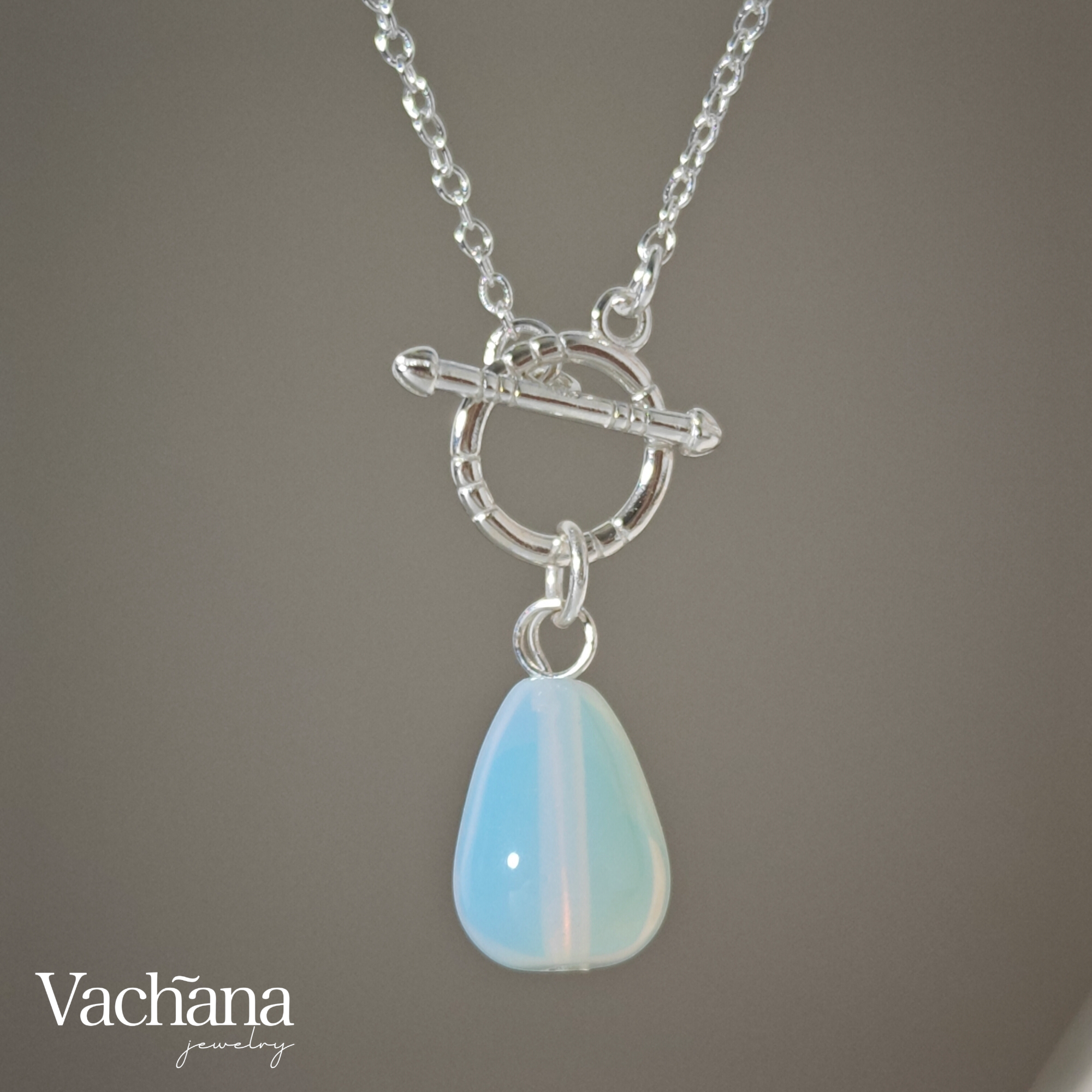 Sterling Silver 925 Teardrop Opal Toggle Necklace
