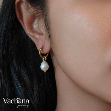 Natural Freshwater Pearl With Twisted Huggie Hoop Earrings