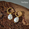 Natural Freshwater Pearl With Twisted Huggie Hoop Earrings